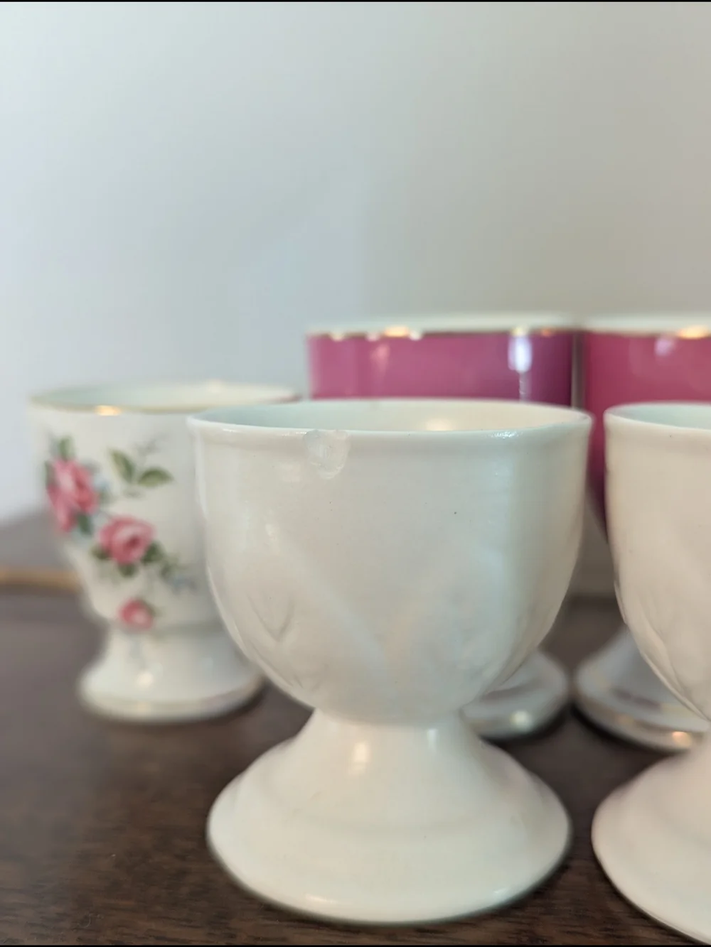 Egg Cups Aynsley Grotto Rose Fine Bone China & Vintage Curated Set of 5